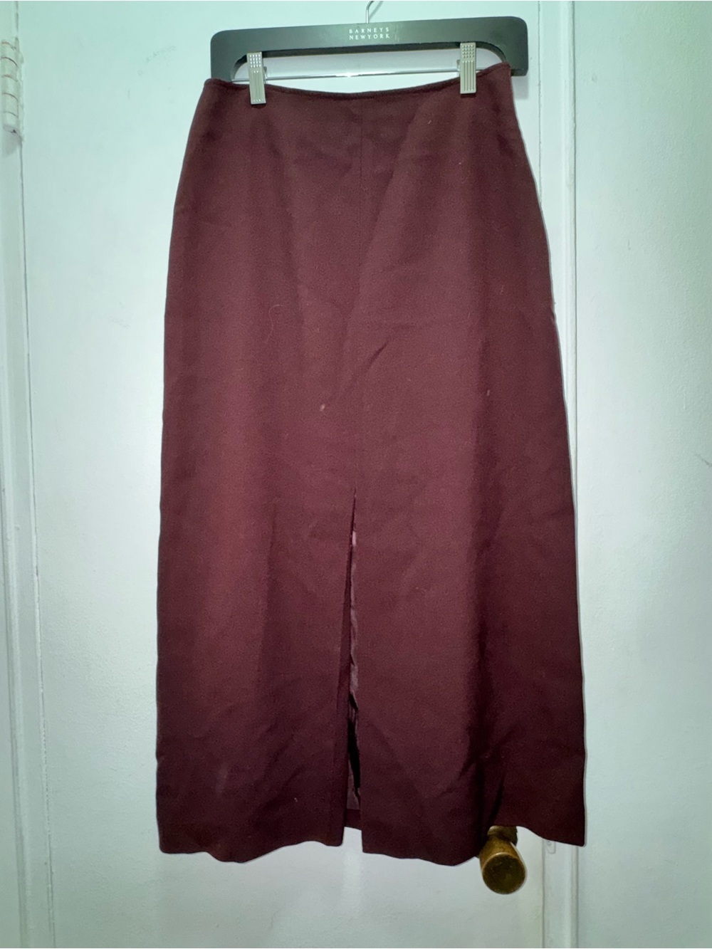 90s Jones New York Country Equestrian Burgundy Maxi Skirt Front Slit 8P Wool